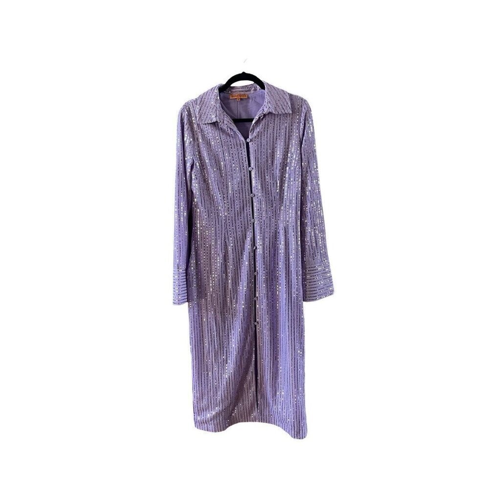 New Stine Goya Sonja Sequin Long Sleeve Button-Up Midi Shirtdress Size M - Picture 6 of 16